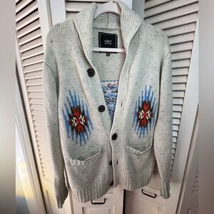 Obey Wool cardigan Navajo - xs US4 cream, blue, brown orange
